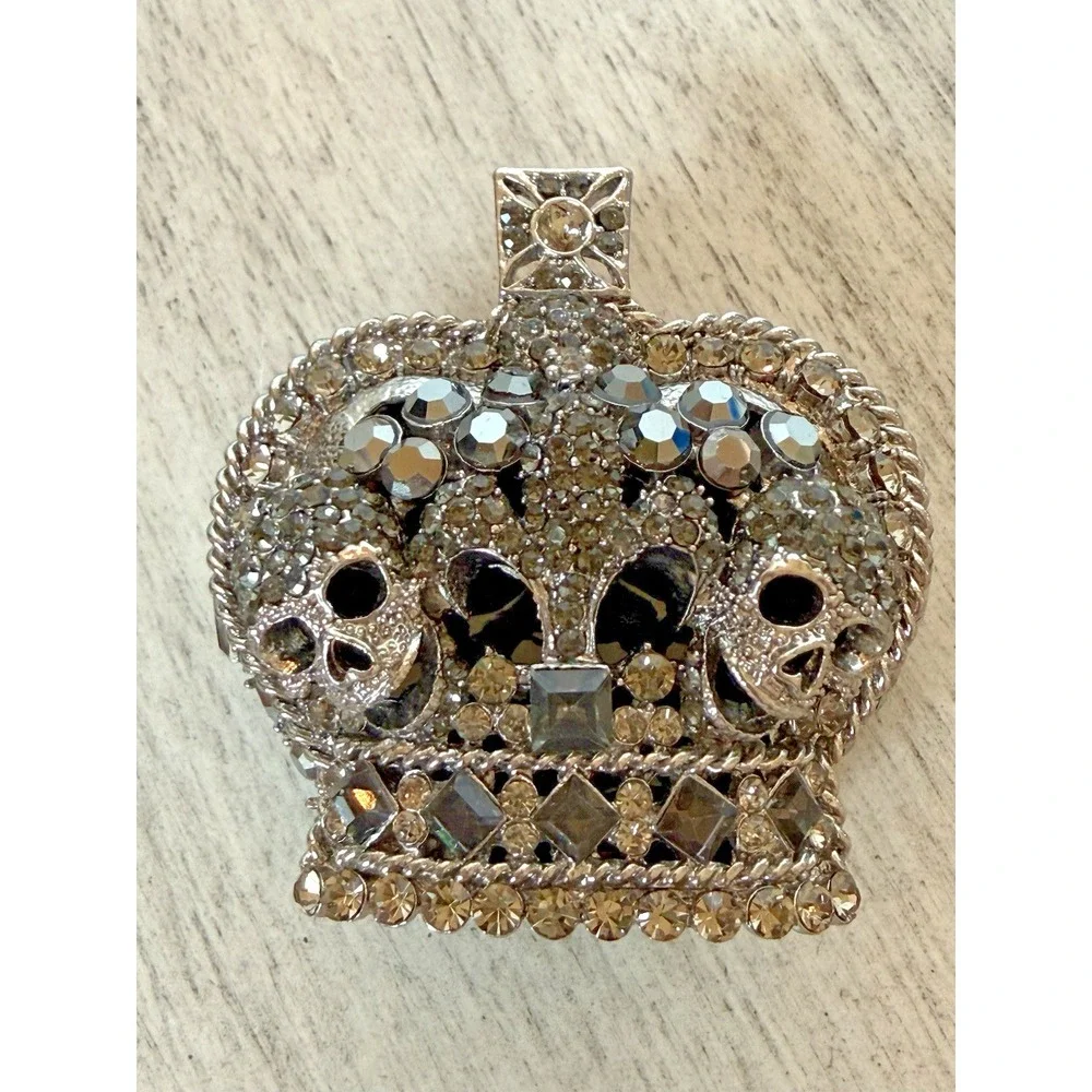 Olivia Riegel Crystal Skull Crown Jewelry Box Gunmetal Finish Gothic New in Box